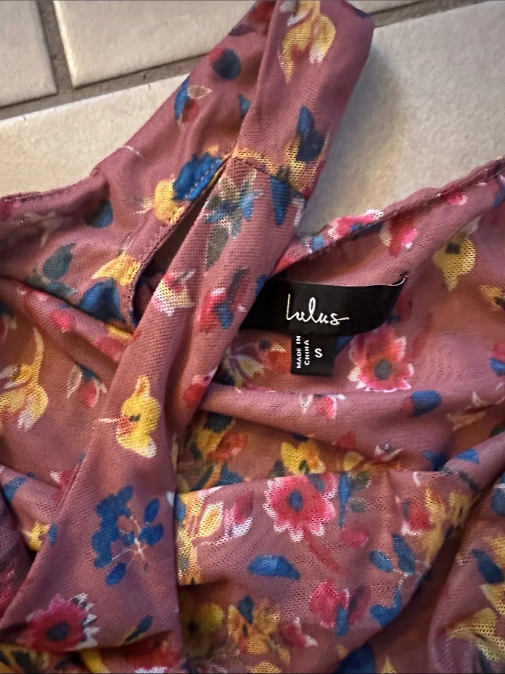 Lulu's Mauve Floral One-Piece body suit with Yellow & Blue Flowers
